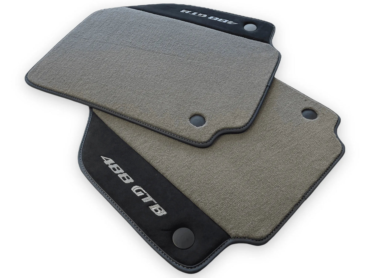 Gray Floor Mats For Ferrari 488 GTB 2015-2022 Carpets With Alcantara Leather - AutoWin