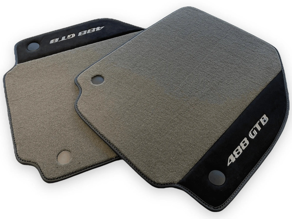 Gray Floor Mats For Ferrari 488 GTB 2015-2022 Carpets With Alcantara Leather - AutoWin