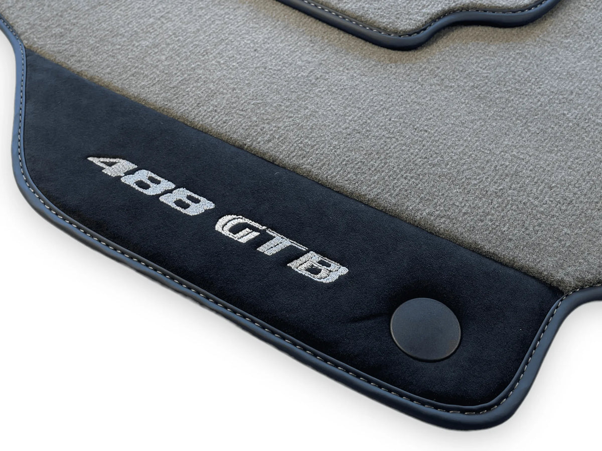Gray Floor Mats For Ferrari 488 GTB 2015-2022 Carpets With Alcantara Leather - AutoWin