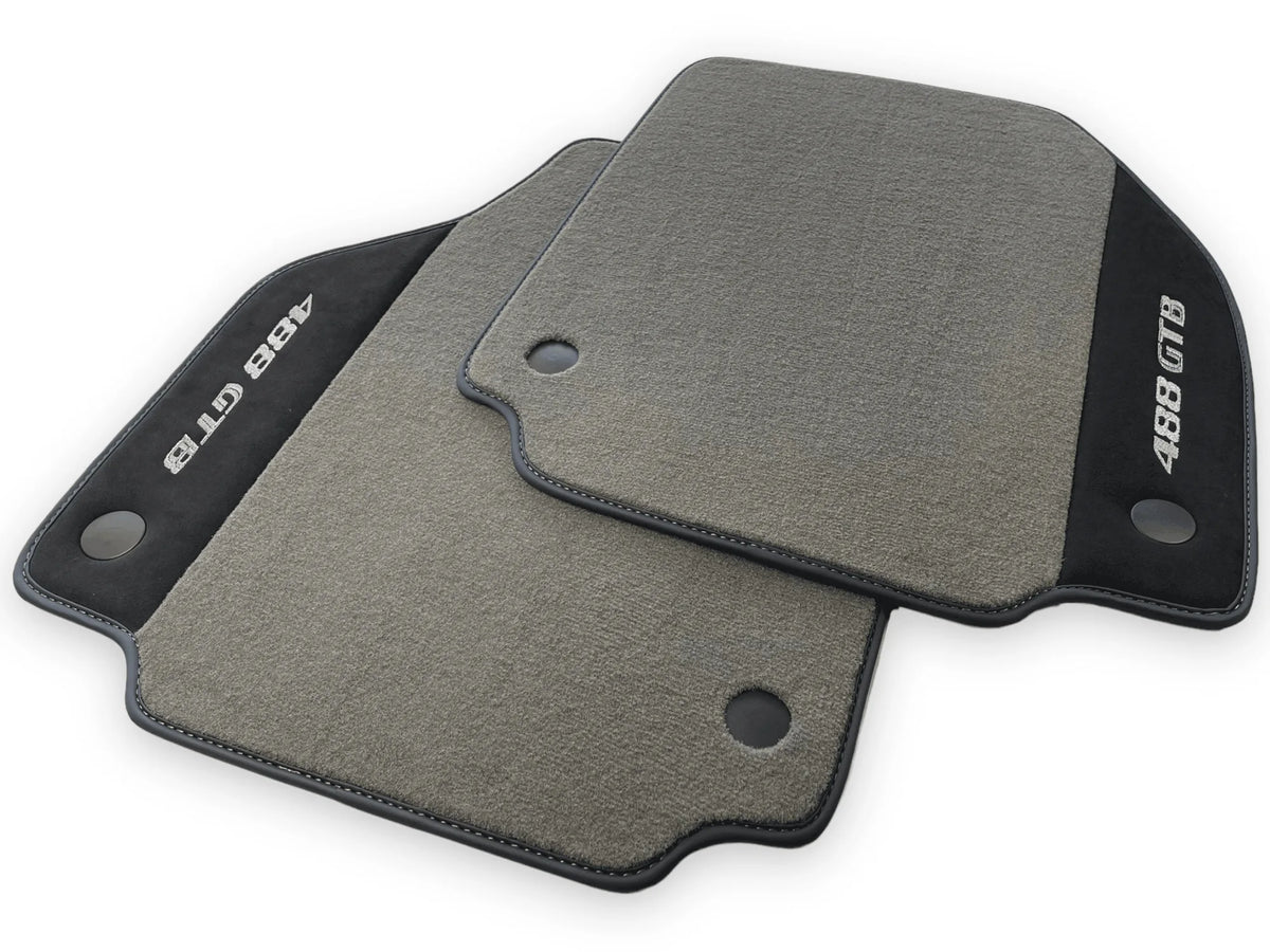 Gray Floor Mats For Ferrari 488 GTB 2015-2022 Carpets With Alcantara Leather - AutoWin