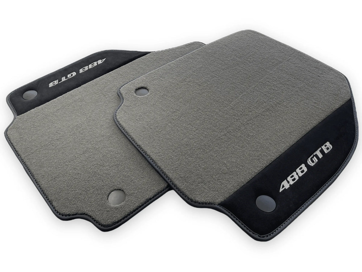 Gray Floor Mats For Ferrari 488 GTB 2015-2022 Carpets With Alcantara Leather - AutoWin