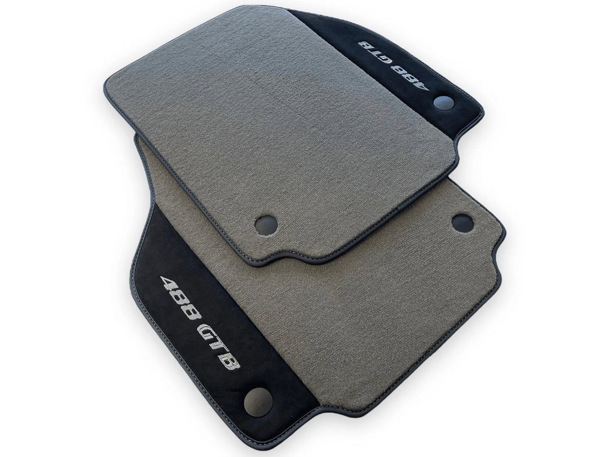 Gray Floor Mats For Ferrari 488 GTB 2015-2022 Carpets With Alcantara Leather - AutoWin
