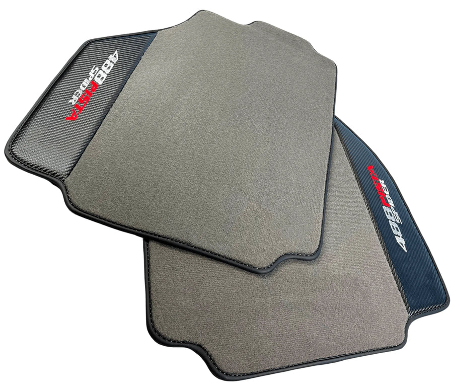 Gray Floor Mats For Ferrari 488 Pista Spider 2019-2021 With Carbon Fiber Leather