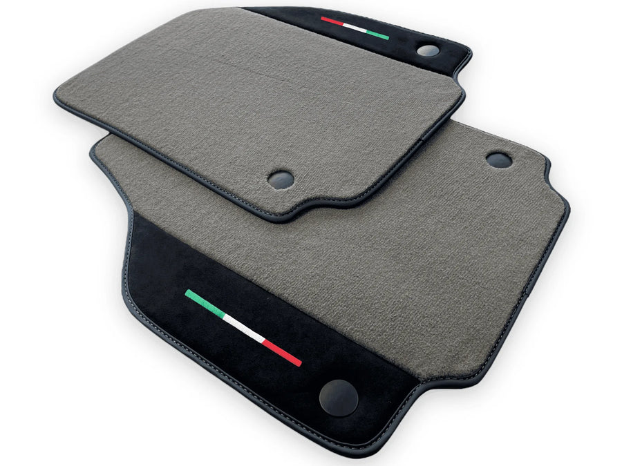 Gray Floor Mats For Ferrari 488 Spider (2016-2022) Carpets With Alcantara Leather | Italian Flag - AutoWin