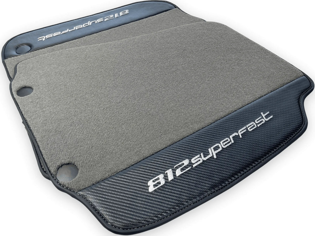 Gray Floor Mats For Ferrari 812 Superfast With Carbon Fiber Leather - AutoWin
