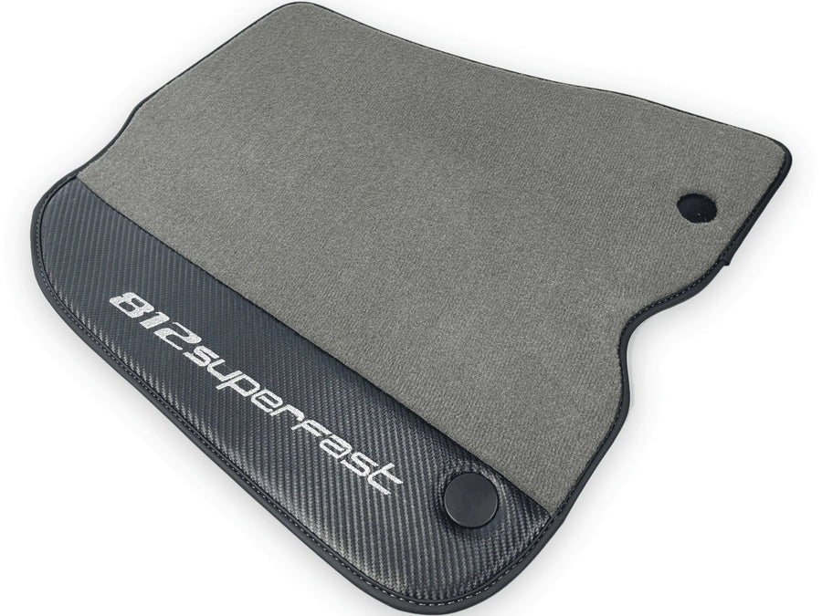Gray Floor Mats For Ferrari 812 Superfast With Carbon Fiber Leather - AutoWin