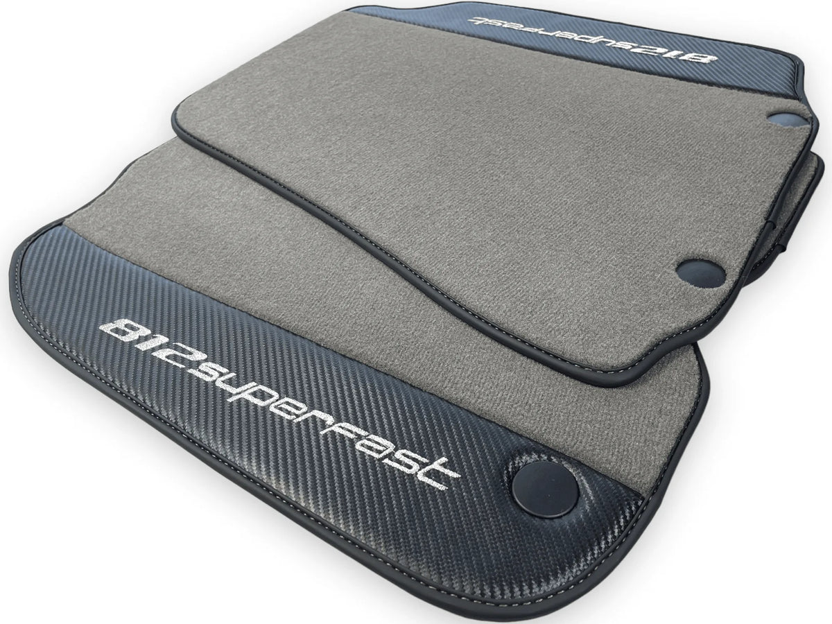 Gray Floor Mats For Ferrari 812 Superfast With Carbon Fiber Leather - AutoWin