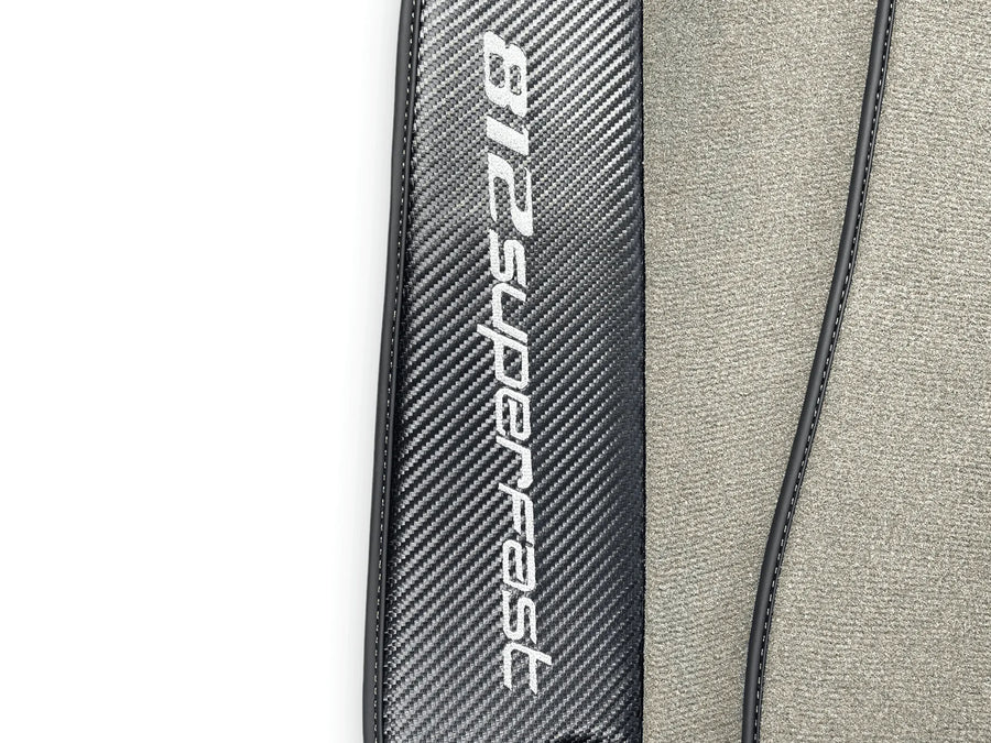 Gray Floor Mats For Ferrari 812 Superfast With Carbon Fiber Leather - AutoWin
