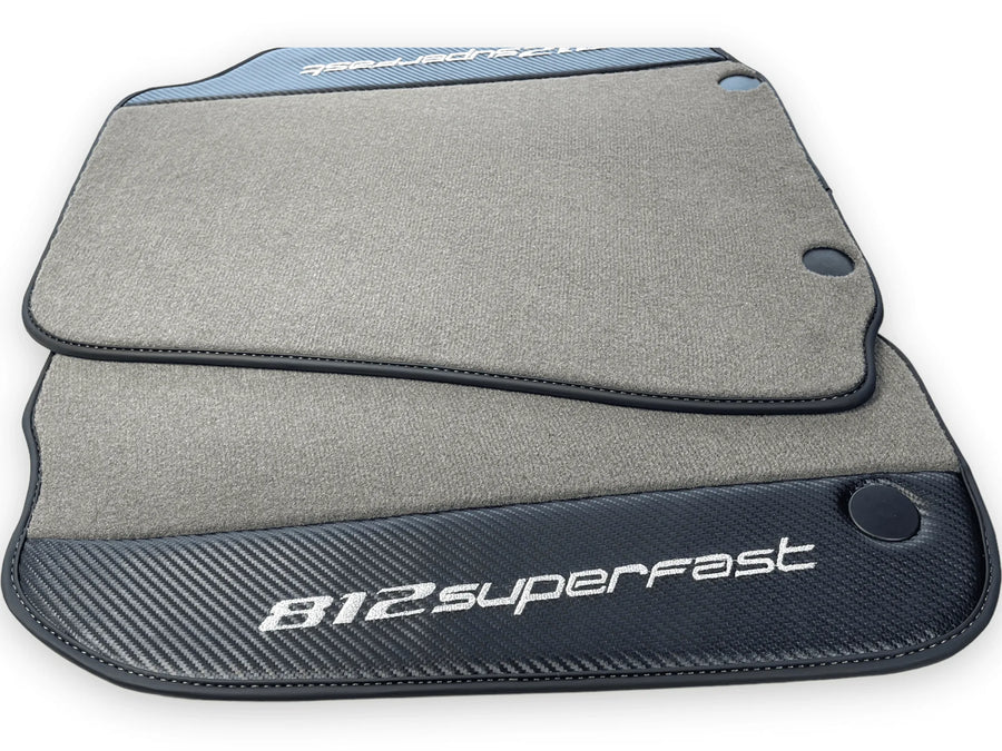 Gray Floor Mats For Ferrari 812 Superfast With Carbon Fiber Leather - AutoWin