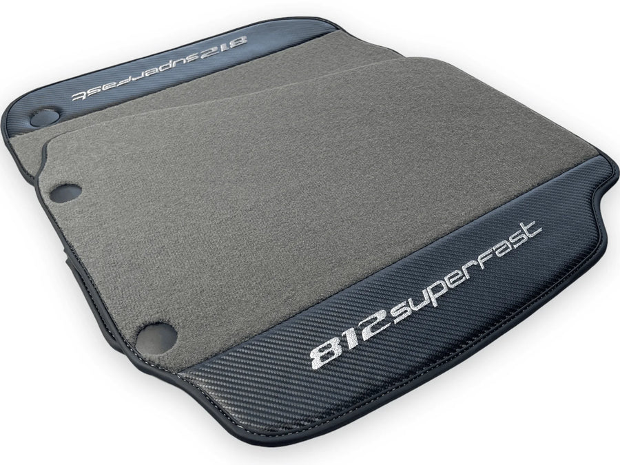 Gray Floor Mats For Ferrari 812 Superfast With Carbon Fiber Leather - AutoWin