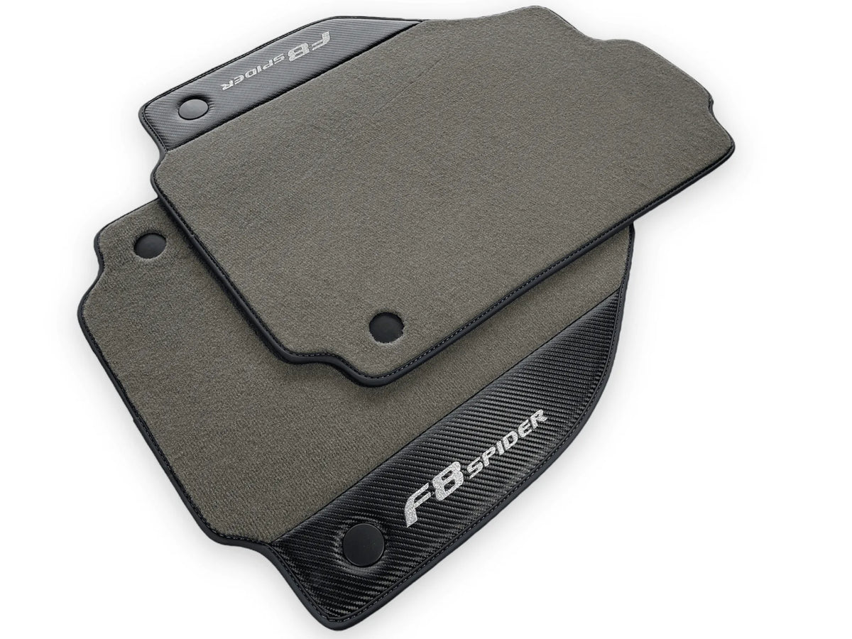 Gray Floor Mats For Ferrari F8 Spider 2019-2022 With Carbon Fiber Leather - AutoWin