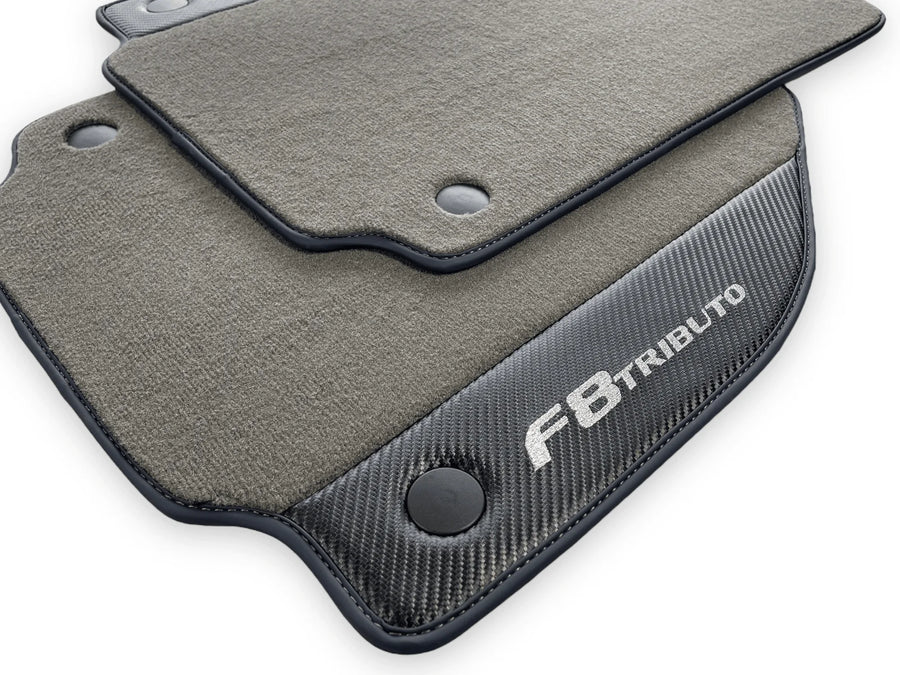 Gray Floor Mats For Ferrari F8 Tributo 2019-2022 With Carbon Leather - AutoWin