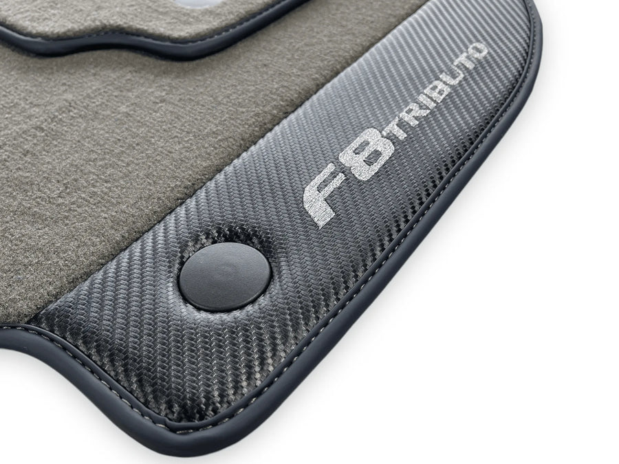 Gray Floor Mats For Ferrari F8 Tributo 2019-2022 With Carbon Leather - AutoWin