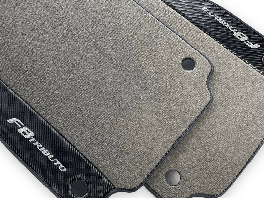 Gray Floor Mats For Ferrari F8 Tributo 2019-2022 With Carbon Leather - AutoWin