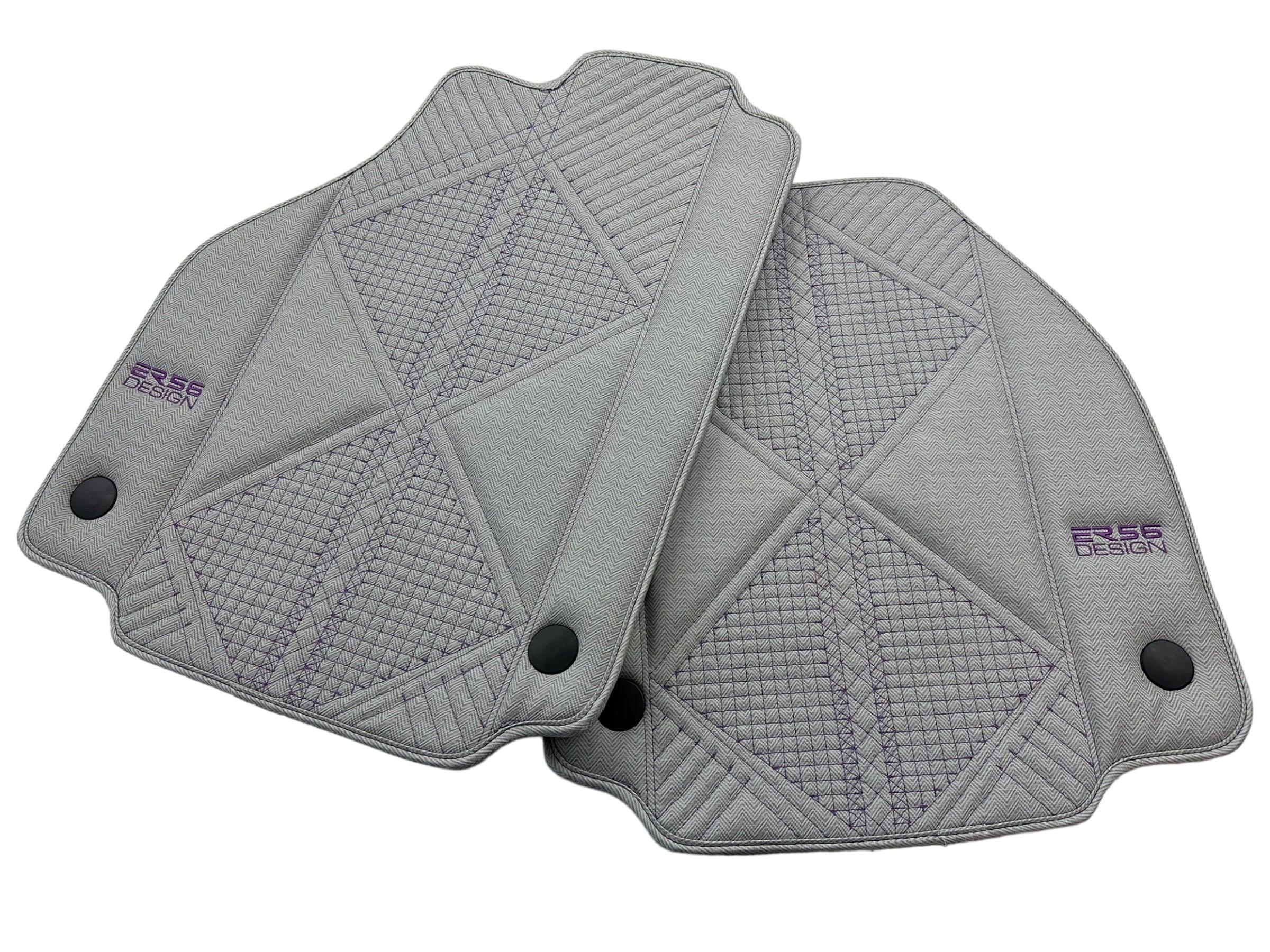 Gray Leather Floor Mats For Ferrari 488 Pista Spider (2019-2021) ER56 Design - AutoWin