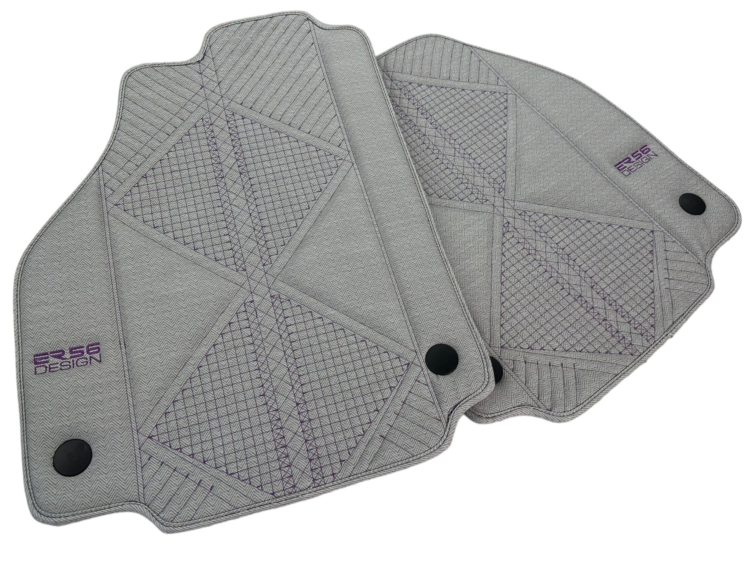 Gray Leather Floor Mats For Ferrari 488 Pista Spider (2019-2021) ER56 Design - AutoWin
