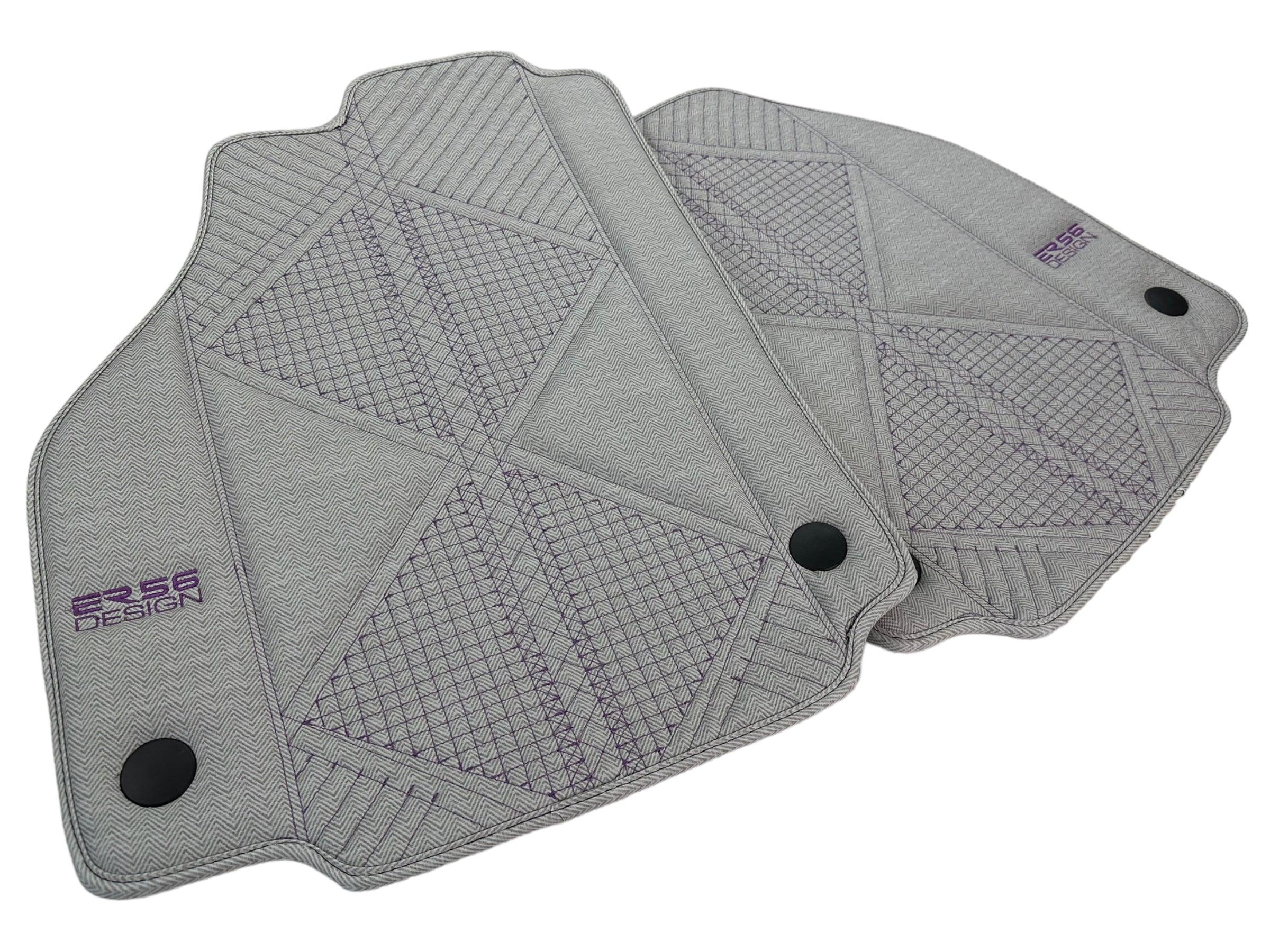 Gray Leather Floor Mats For Ferrari 488 Pista Spider (2019-2021) ER56 Design - AutoWin