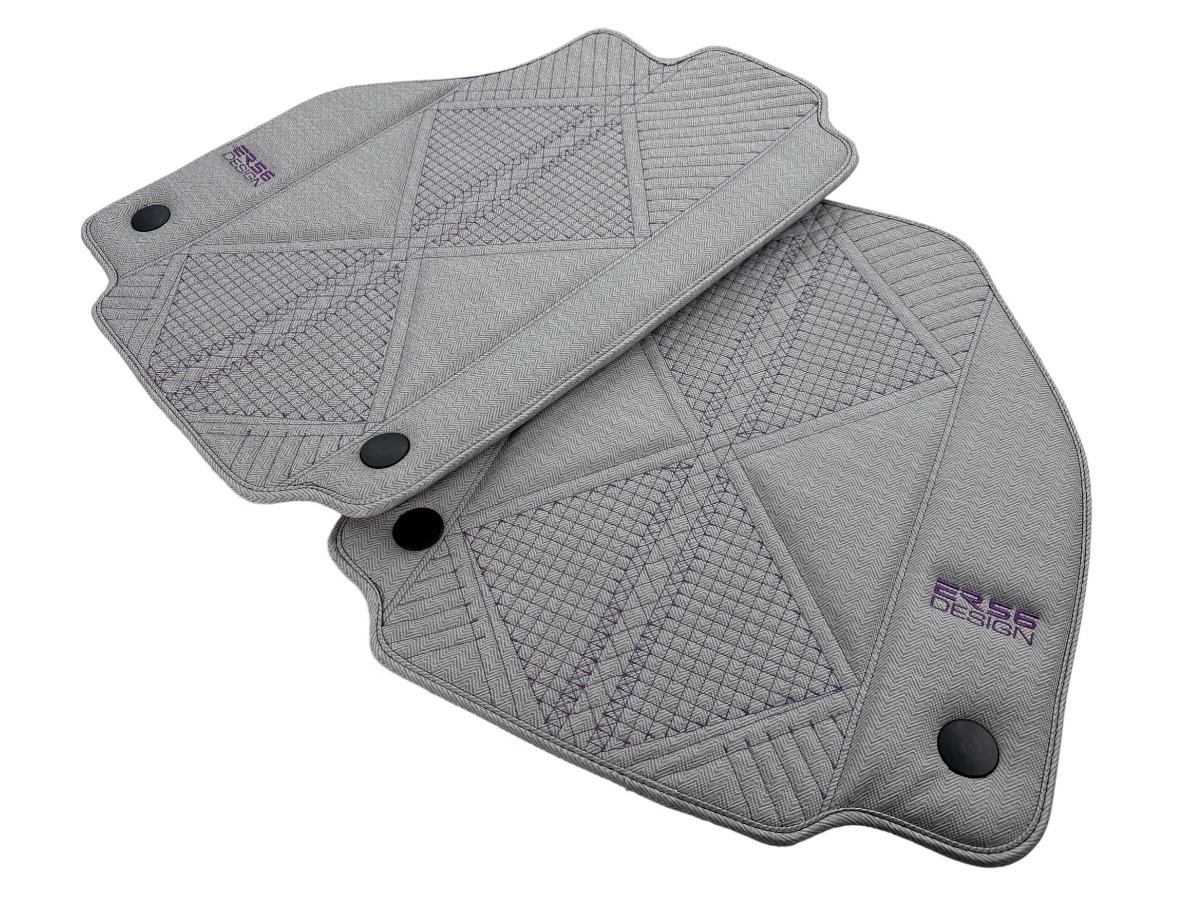 Gray Leather Floor Mats For Ferrari 488 Pista Spider (2019-2021) ER56 Design - AutoWin