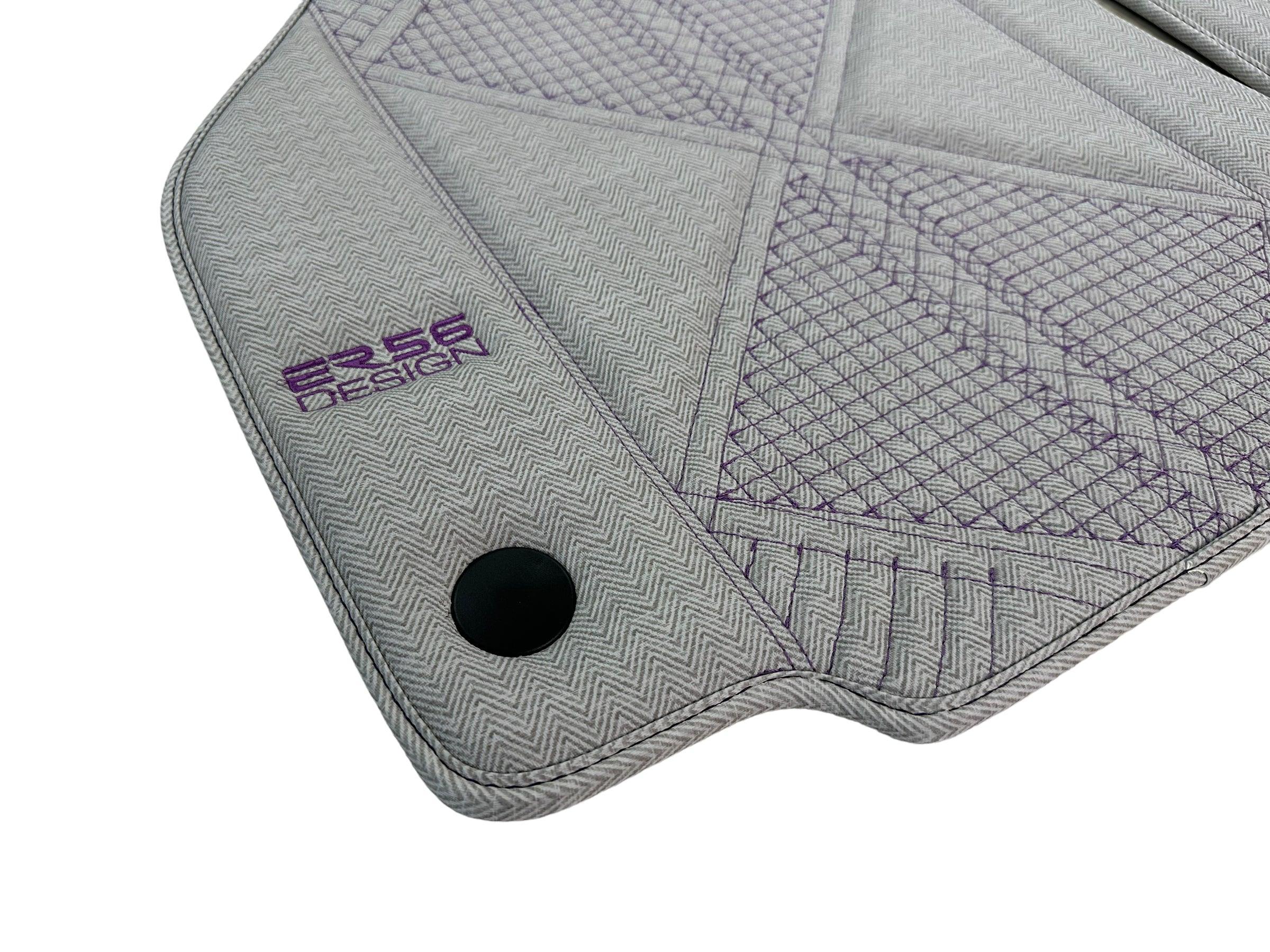Gray Leather Floor Mats For Ferrari 488 Pista Spider (2019-2021) ER56 Design - AutoWin