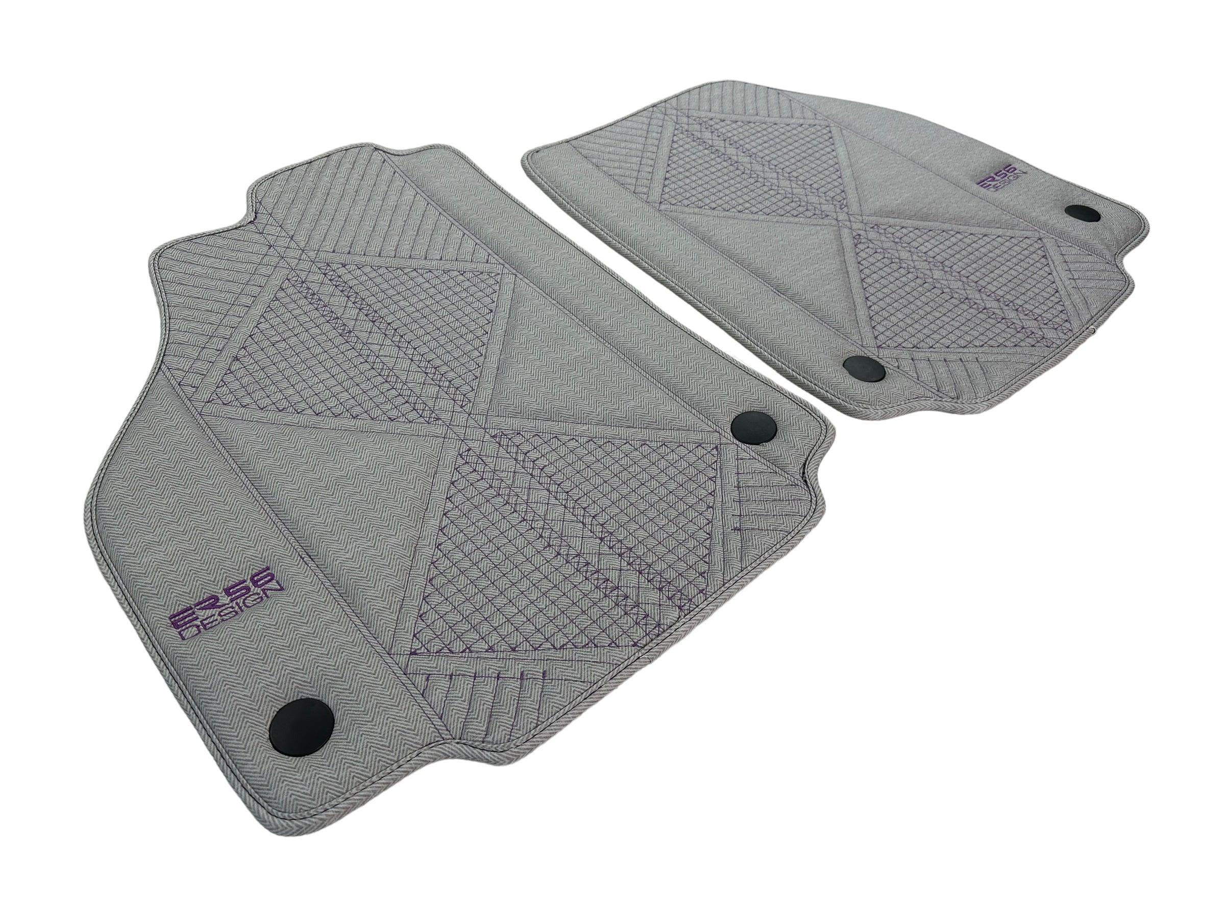 Gray Leather Floor Mats For Ferrari 488 Pista Spider (2019-2021) ER56 Design - AutoWin