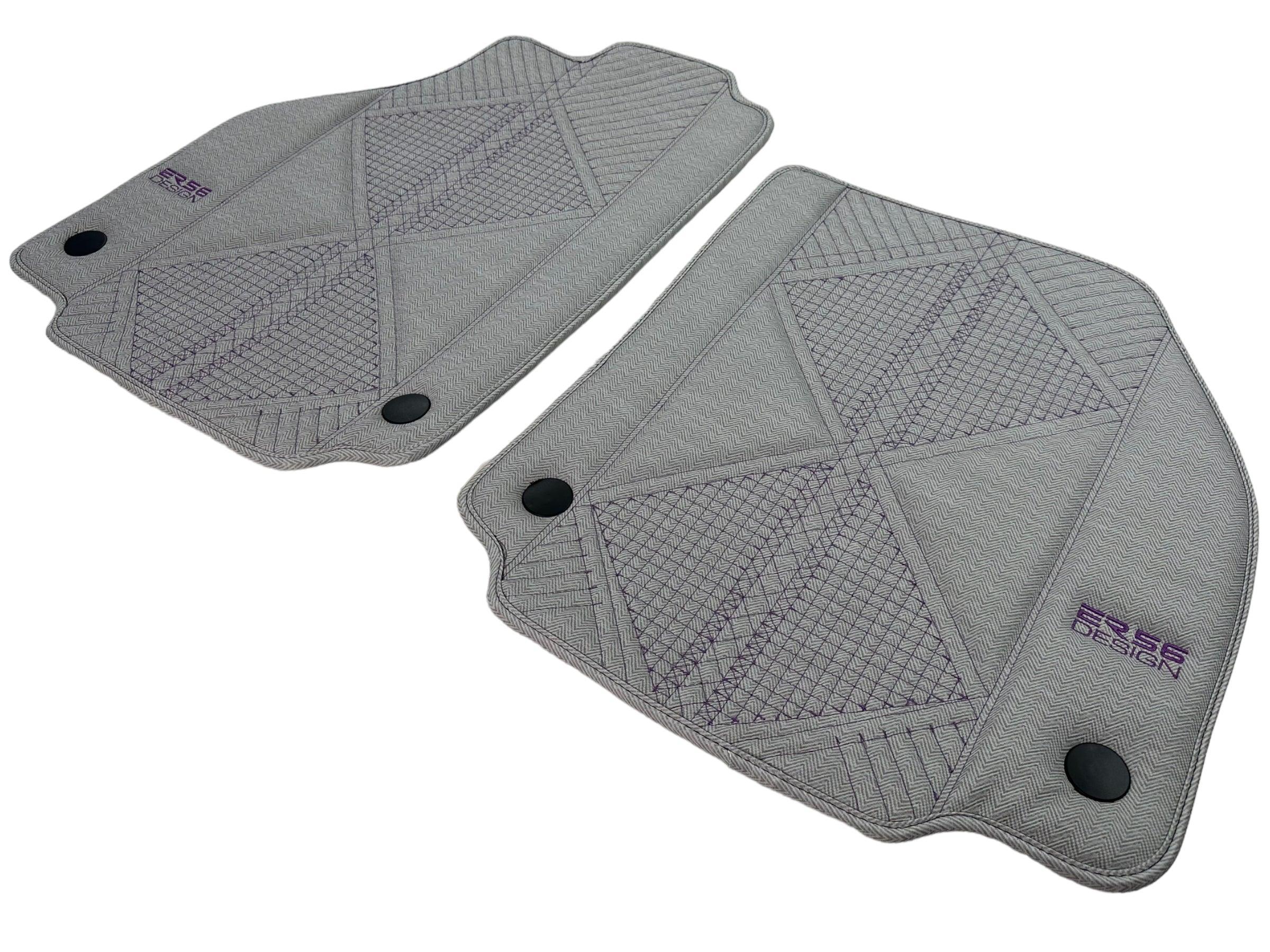 Gray Leather Floor Mats For Ferrari 488 Pista Spider (2019-2021) ER56 Design - AutoWin