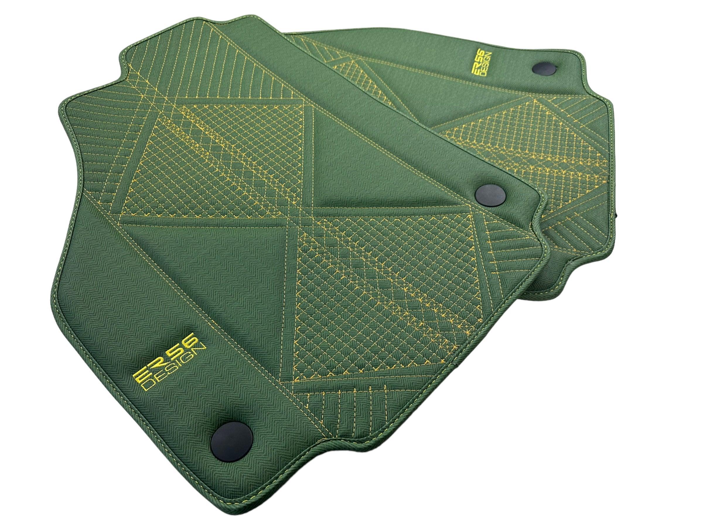 Green Leather Floor Mats For Ferrari 488 Pista Spider (2019-2021) ER56 Design - AutoWin