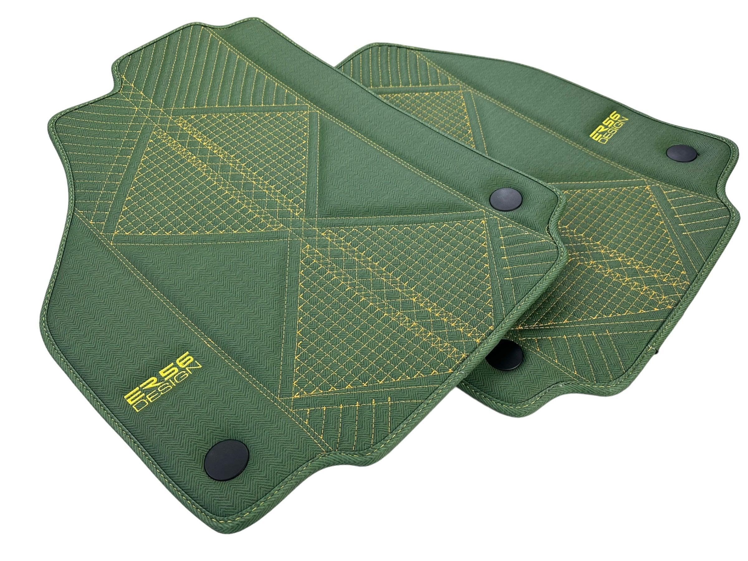 Green Leather Floor Mats For Ferrari 488 Pista Spider (2019-2021) ER56 Design - AutoWin