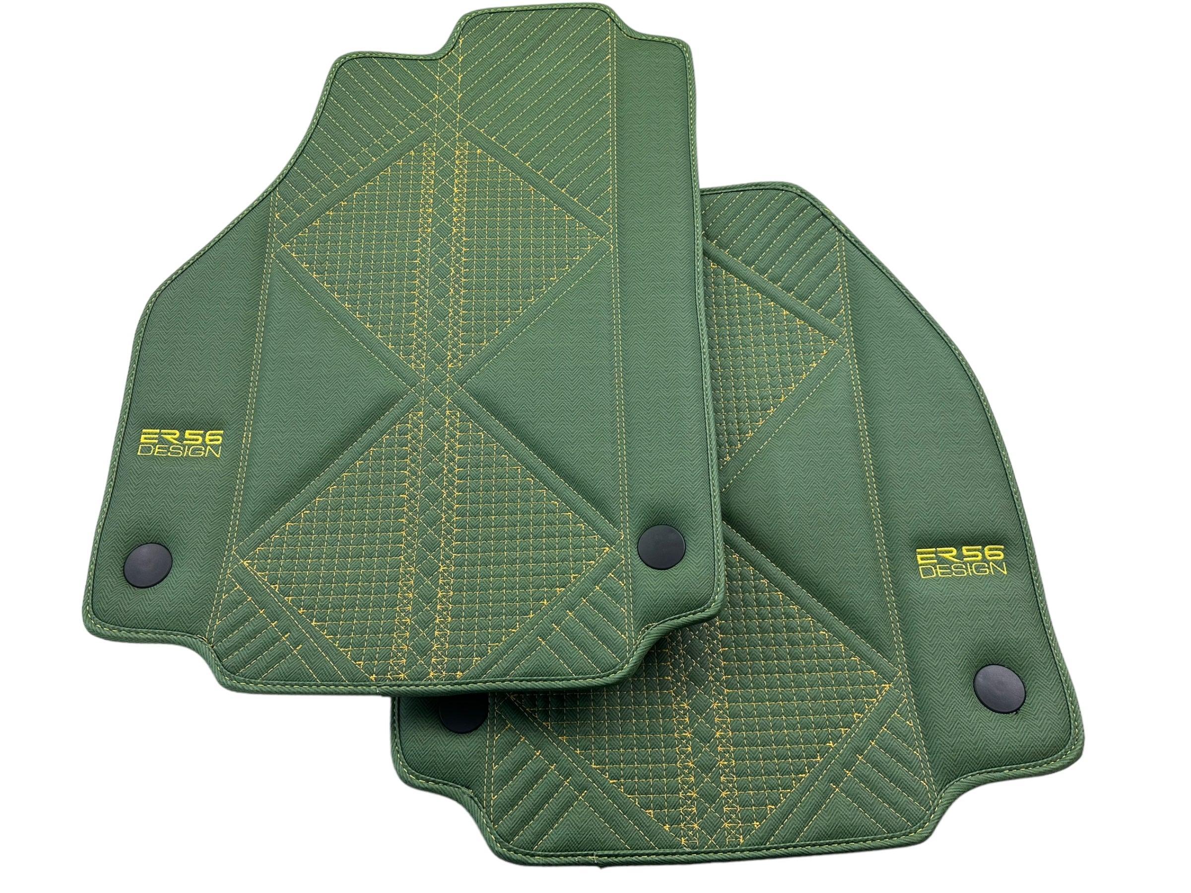 Green Leather Floor Mats For Ferrari 488 Pista Spider (2019-2021) ER56 Design - AutoWin