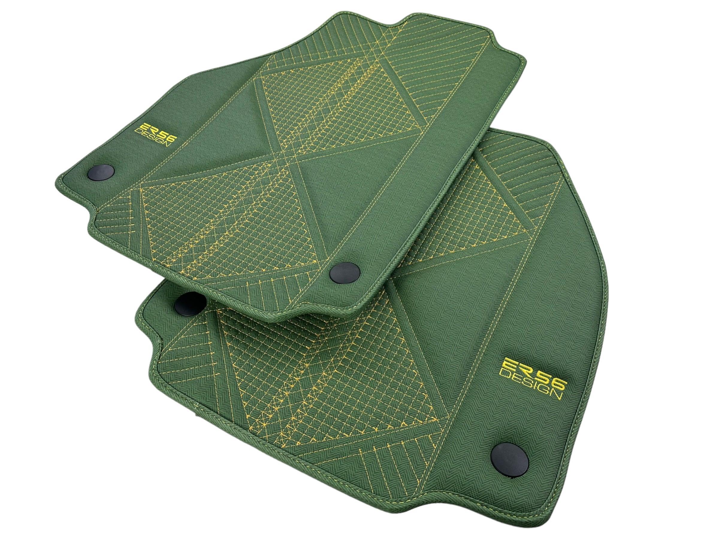 Green Leather Floor Mats For Ferrari 488 Pista Spider (2019-2021) ER56 Design - AutoWin