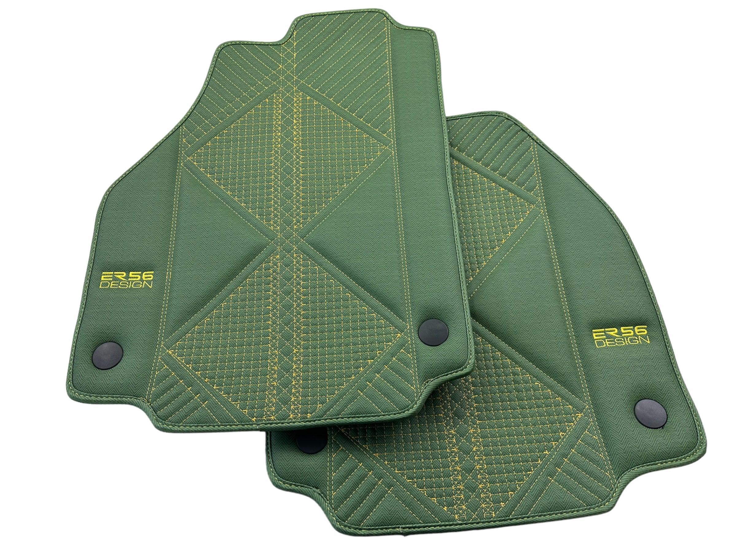 Green Leather Floor Mats For Ferrari 488 Pista Spider (2019-2021) ER56 Design - AutoWin
