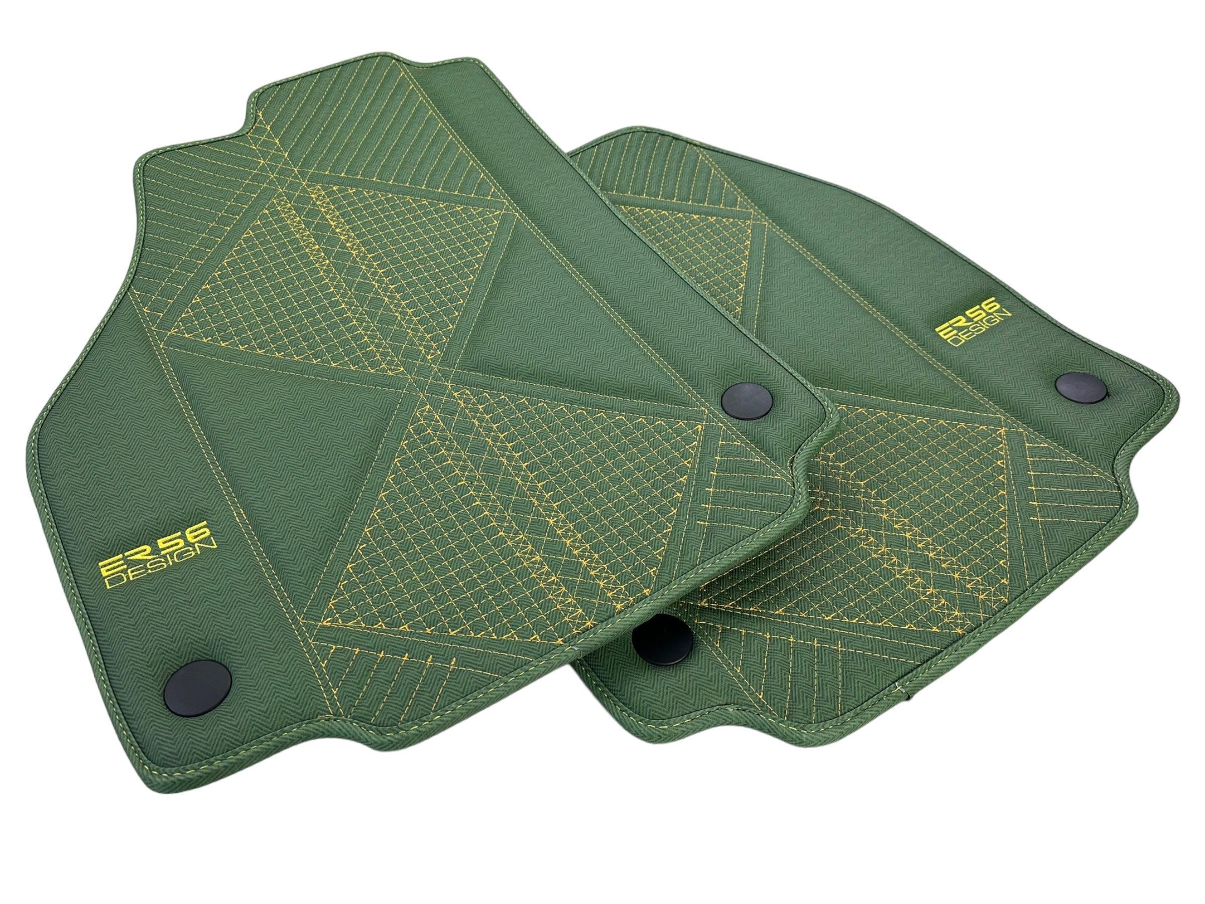 Green Leather Floor Mats For Ferrari 488 Pista Spider (2019-2021) ER56 Design - AutoWin