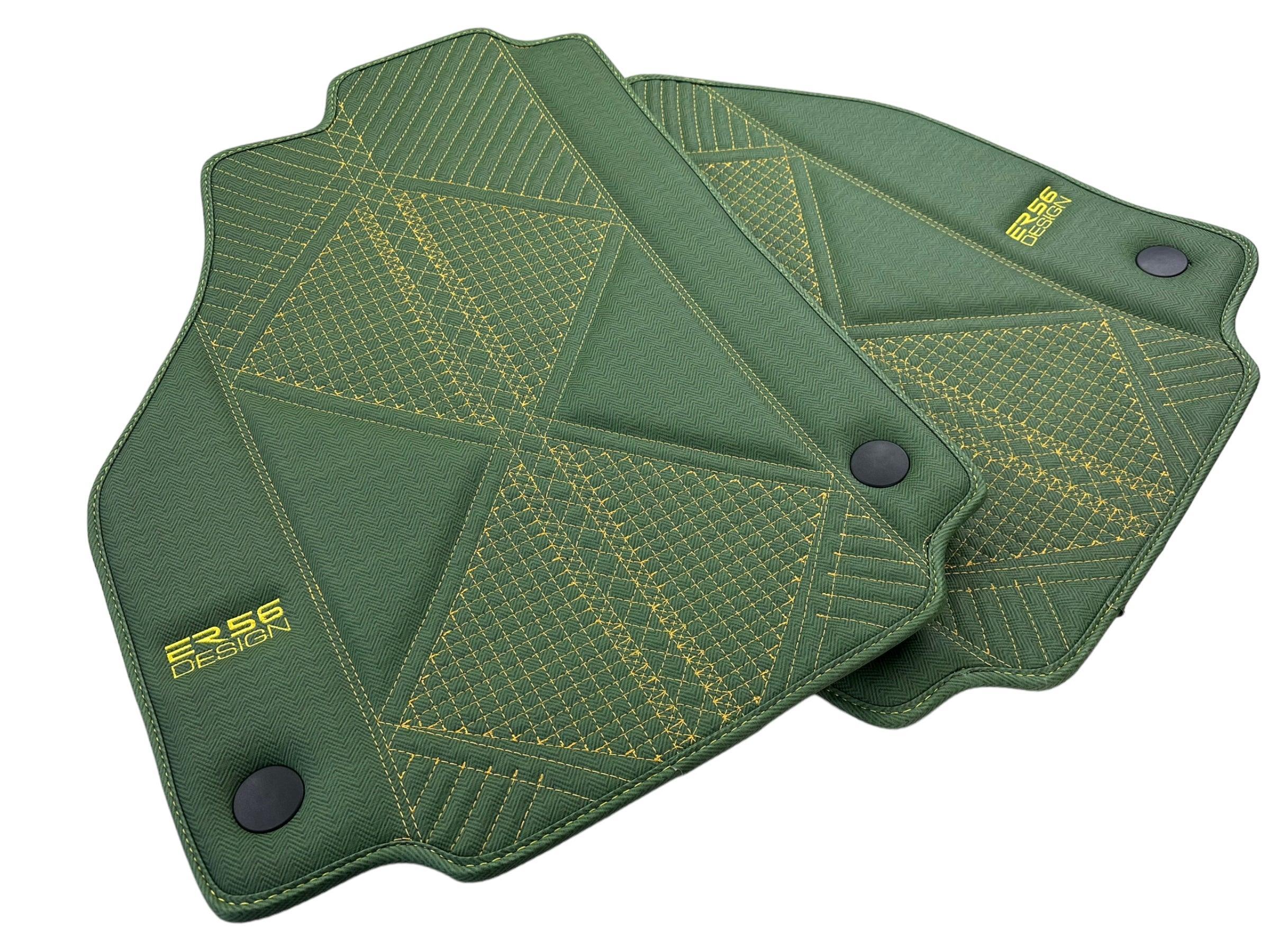 Green Leather Floor Mats For Ferrari 488 Pista Spider (2019-2021) ER56 Design - AutoWin