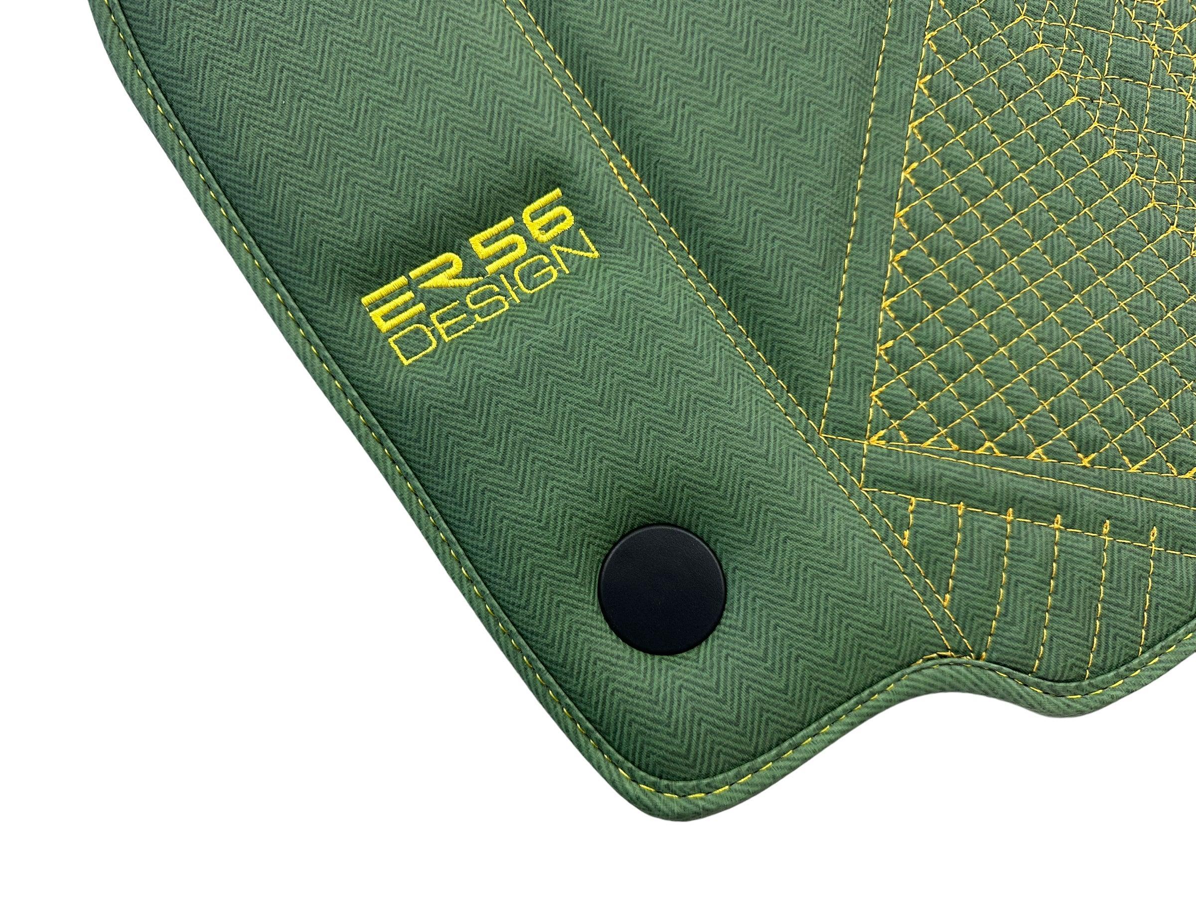 Green Leather Floor Mats For Ferrari 488 Pista Spider (2019-2021) ER56 Design - AutoWin