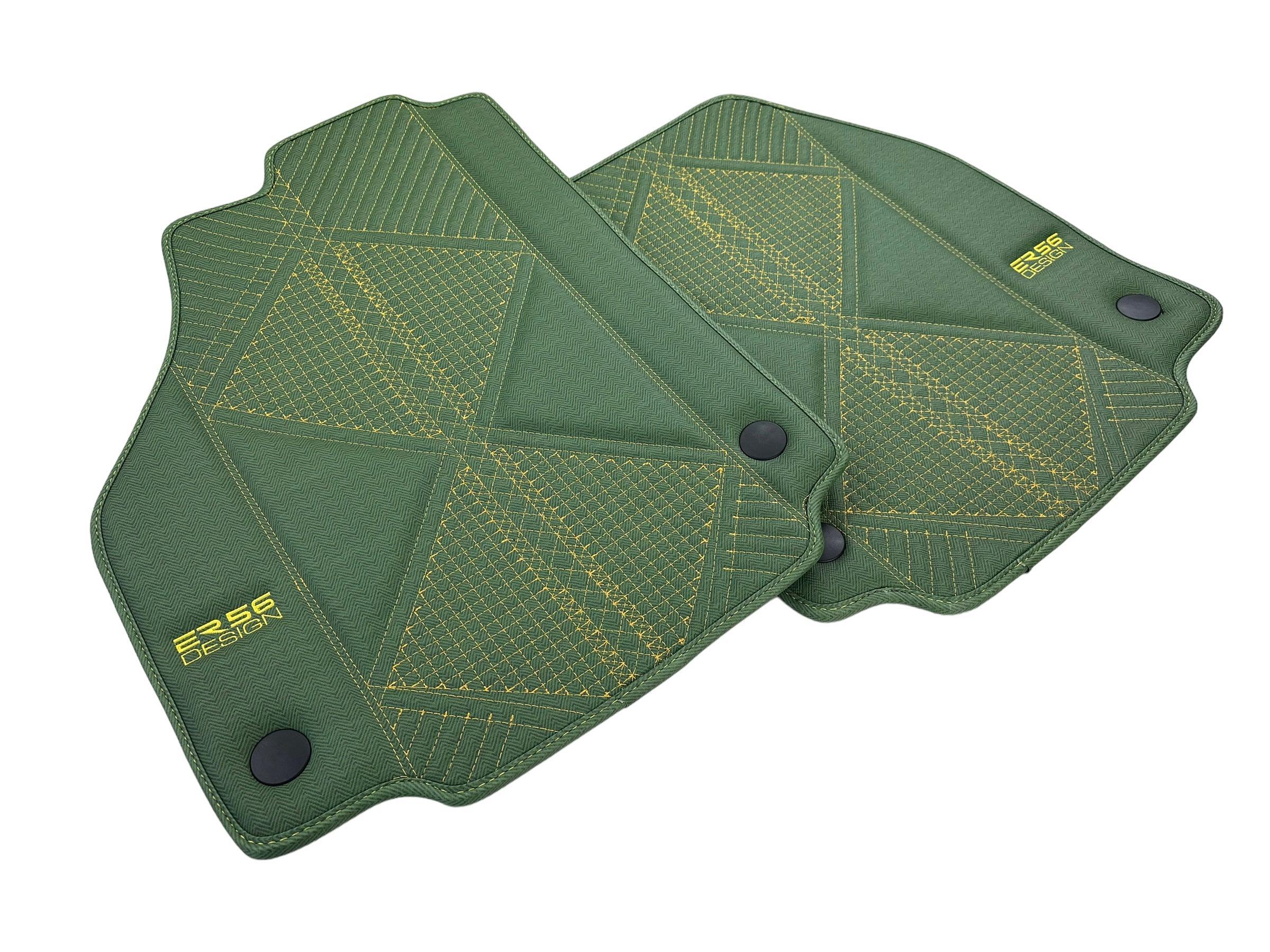 Green Leather Floor Mats For Ferrari 488 Pista Spider (2019-2021) ER56 Design - AutoWin