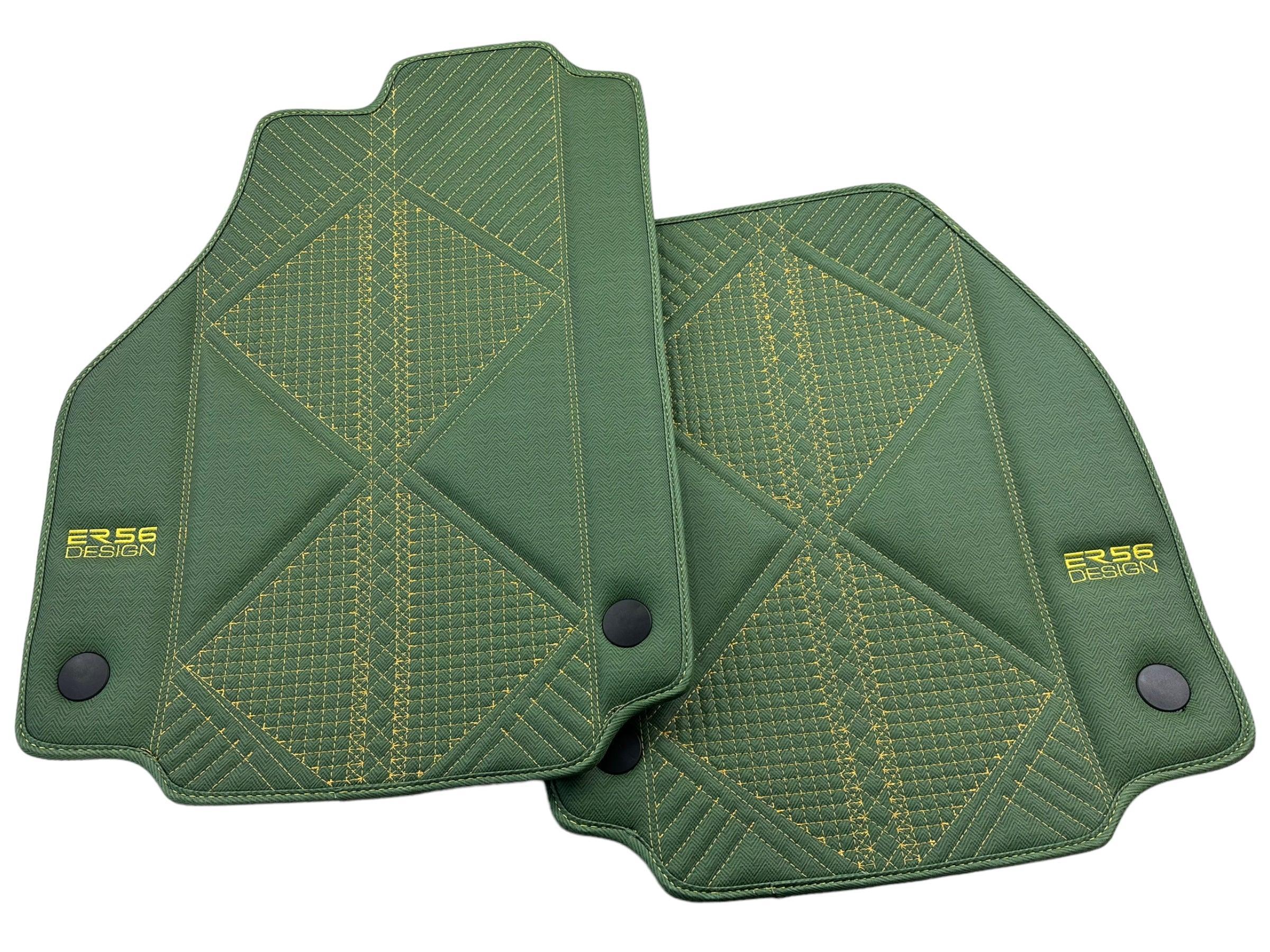 Green Leather Floor Mats For Ferrari 488 Pista Spider (2019-2021) ER56 Design - AutoWin