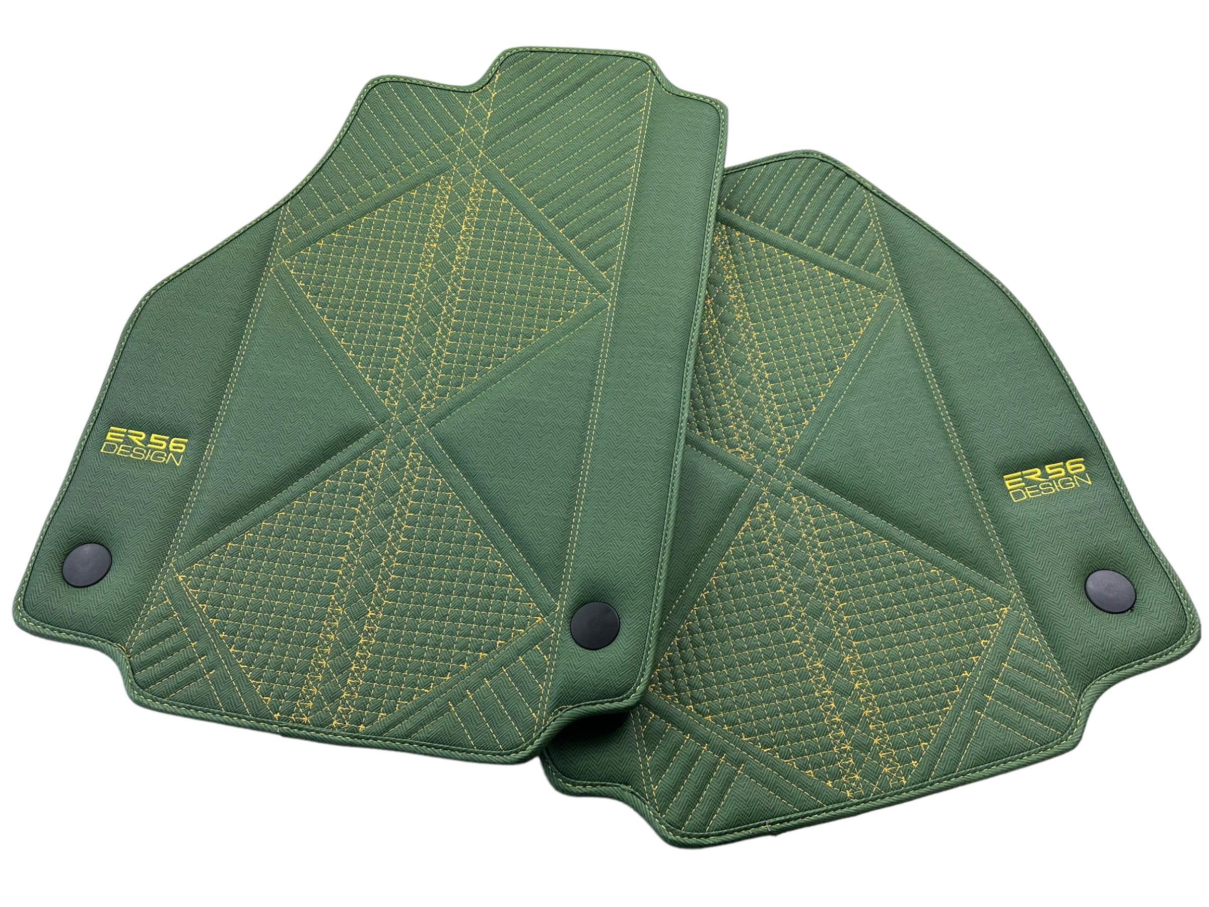 Green Leather Floor Mats For Ferrari 488 Pista Spider (2019-2021) ER56 Design - AutoWin