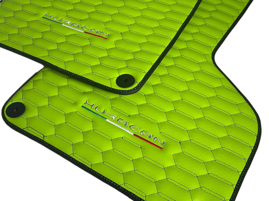 Green Leather Floor Mats for Lamborghini Huracan - AutoWin