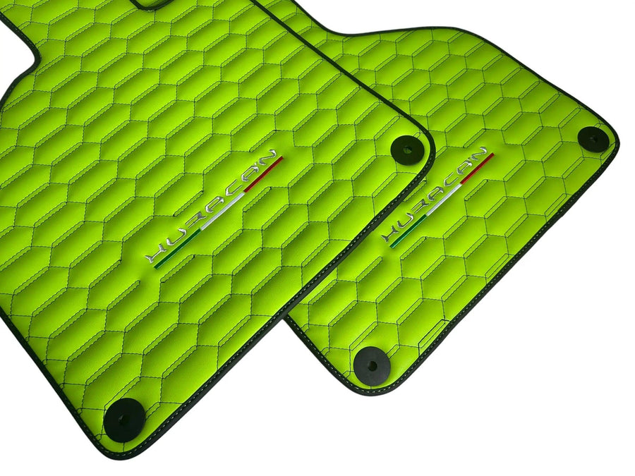 Green Leather Floor Mats for Lamborghini Huracan - AutoWin