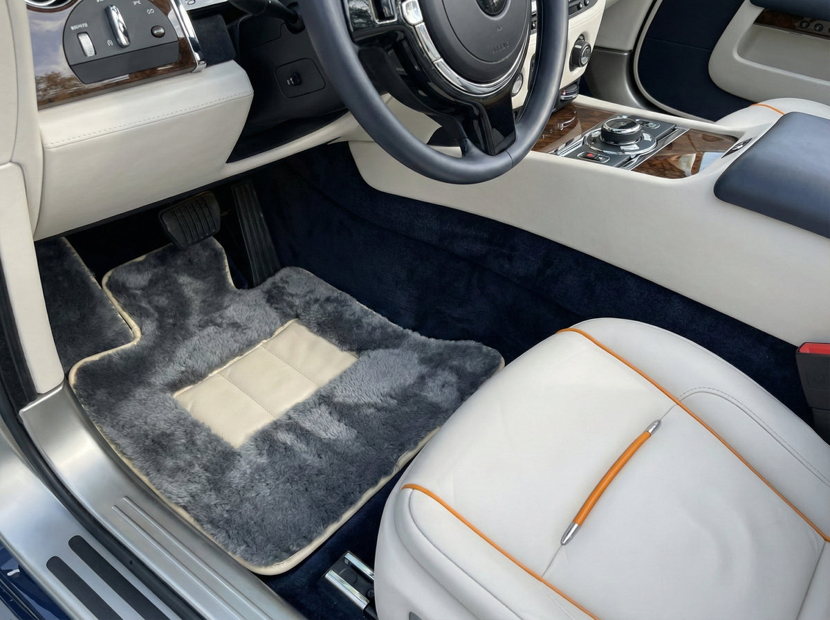 Interior look of floor mats for Sheepskin Floor Mats For Rolls Royce Dawn Rr6 2016-2023 Er56 Design Brand