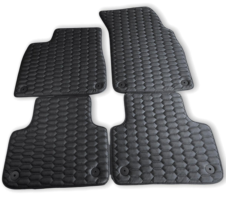 Customizable Black Stitched Leather Floor Mats for Audi A6 - C6 Avant Facelift (2008-2011) - AutoWin