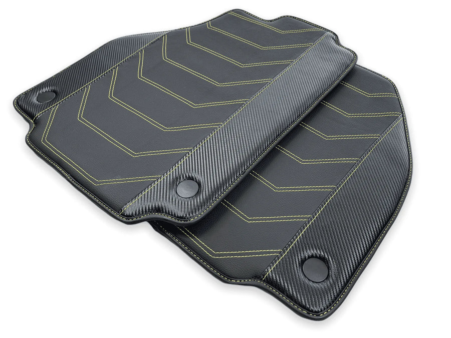 Leather Floor Mats For Ferrari 458 GT2 2012-2015 Black With Yellow Sewing