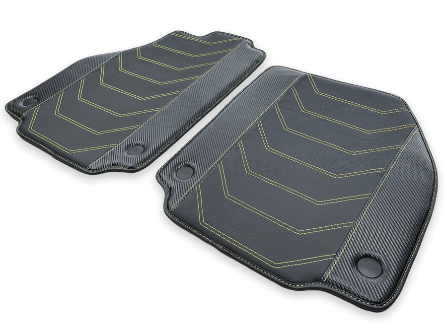 Leather Floor Mats For Ferrari 458 GT2 2012-2015 Black With Yellow Sewing