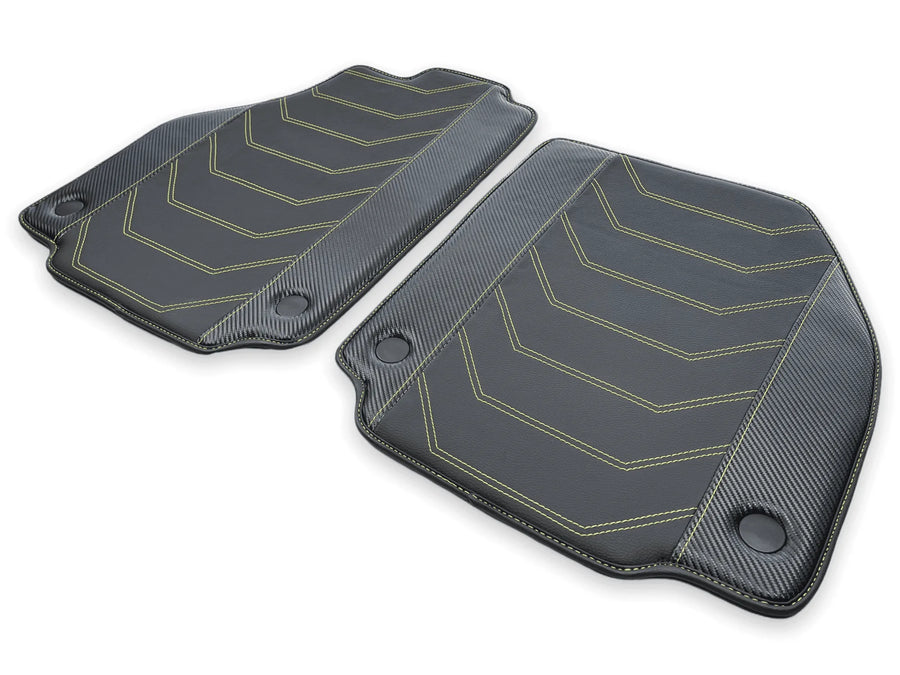 Leather Floor Mats For Ferrari 458 GT2 2012-2015 Black With Yellow Sewing