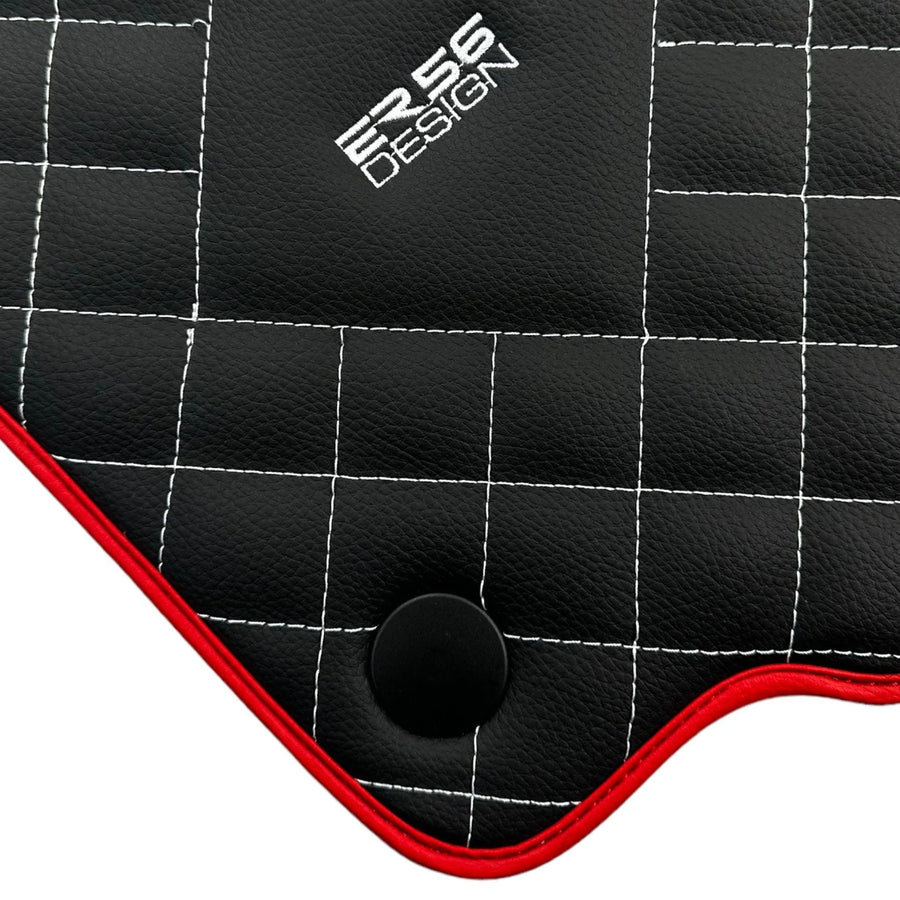 Leather Floor Mats for Ferrari 458 GT2 with White Sewing and Red Trim | ER56 Design - AutoWin