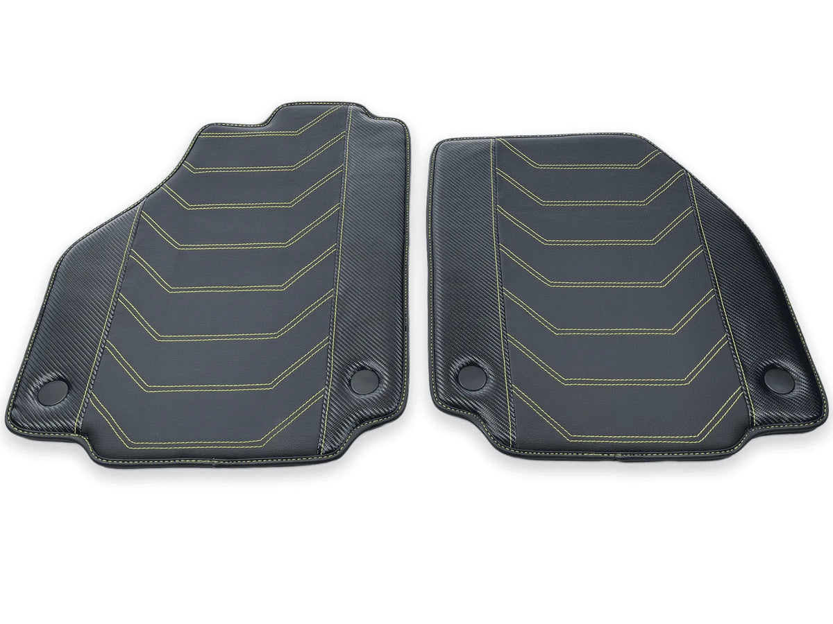 Leather Floor Mats For Ferrari 458 Italia 2009-2015 Black With Yellow Sewing - AutoWin