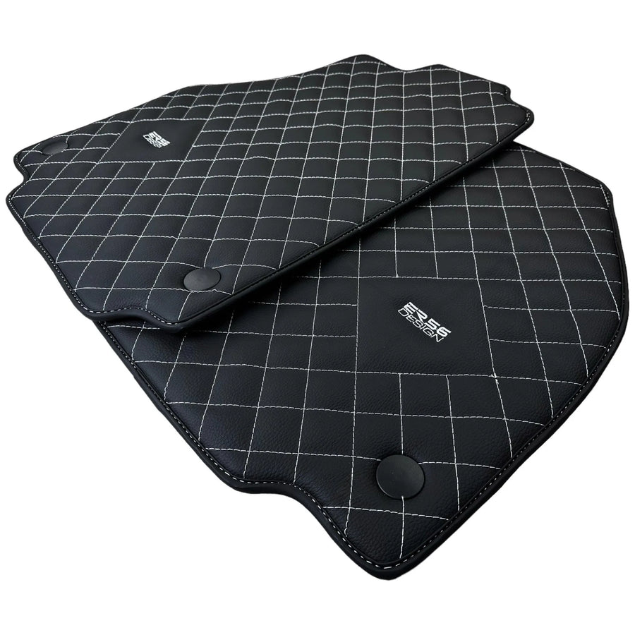 Leather Floor Mats for Ferrari 458 Italia (2009-2015) with White Sewing ER56 Design - AutoWin