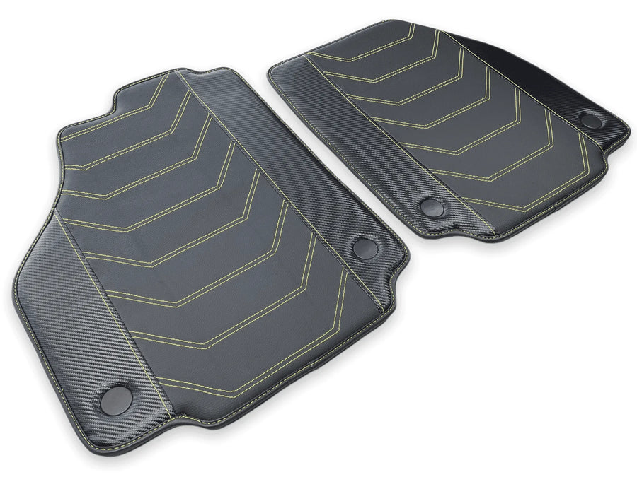 Leather Floor Mats For Ferrari 458 Spider 2012-2015 Black With Yellow Sewing