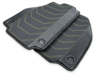 Leather Floor Mats For Ferrari 458 Spider 2012-2015 Black With Yellow Sewing