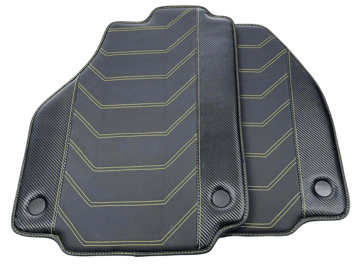 Leather Floor Mats For Ferrari 488 GTB 2015-2022 Yellow Sewing