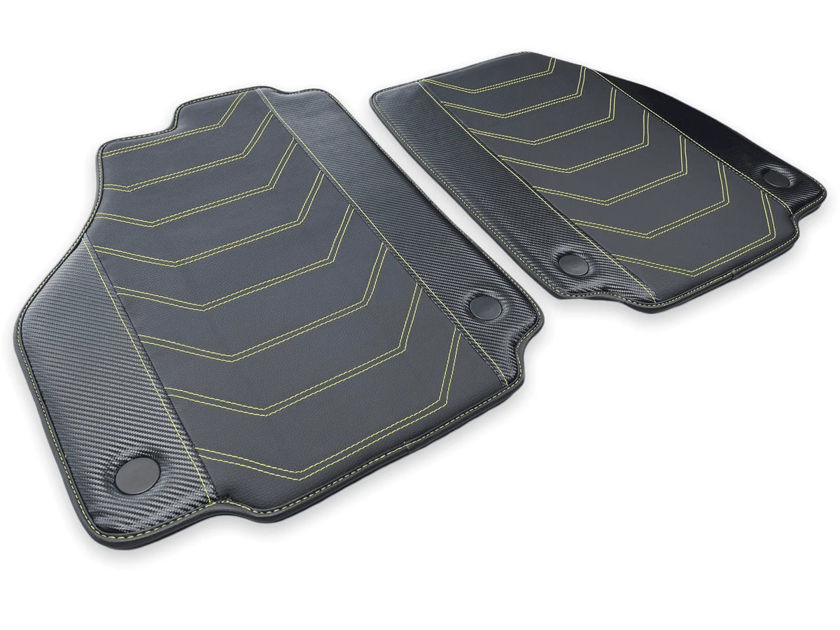 Leather Floor Mats For Ferrari 488 GTB 2015-2022 Yellow Sewing